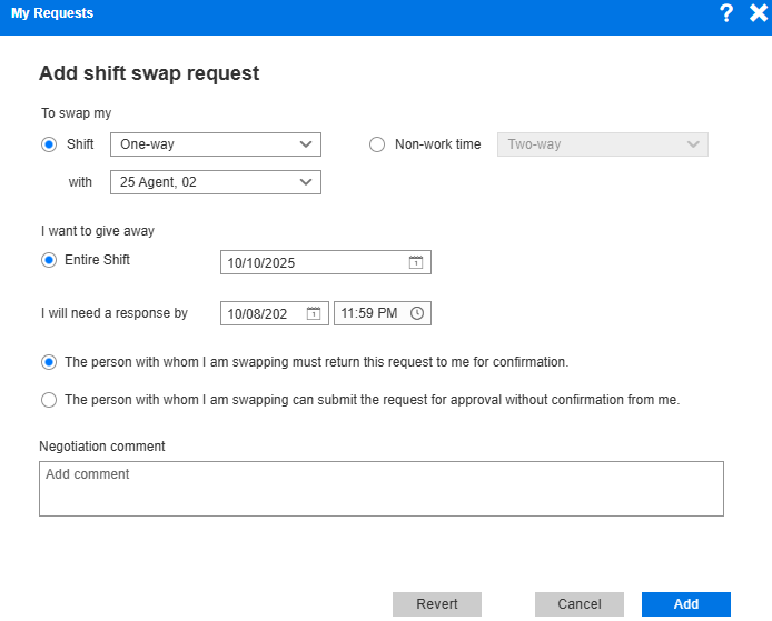 One-Way Shift Swap Request Form