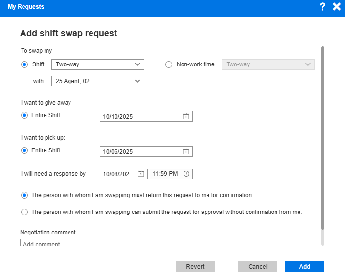 Two-Way Shift Swap Request
