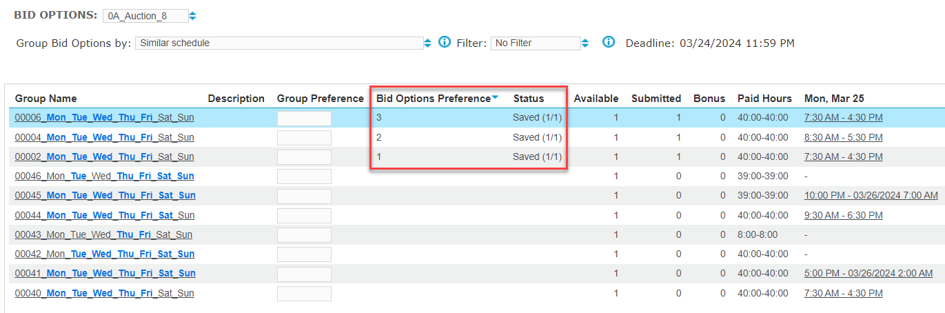 Bid Options Preferences Updated