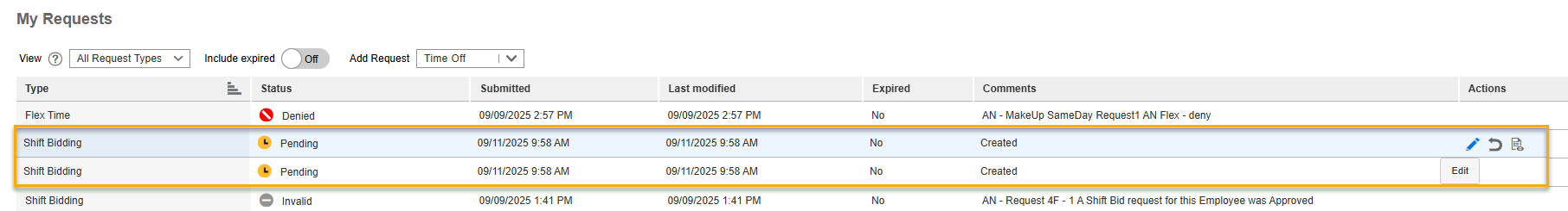 Take action on a request