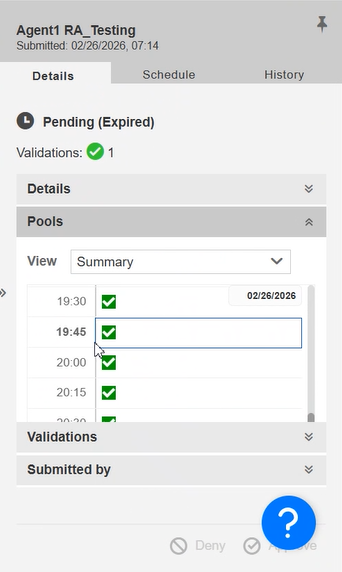 Employee request details showing pools
