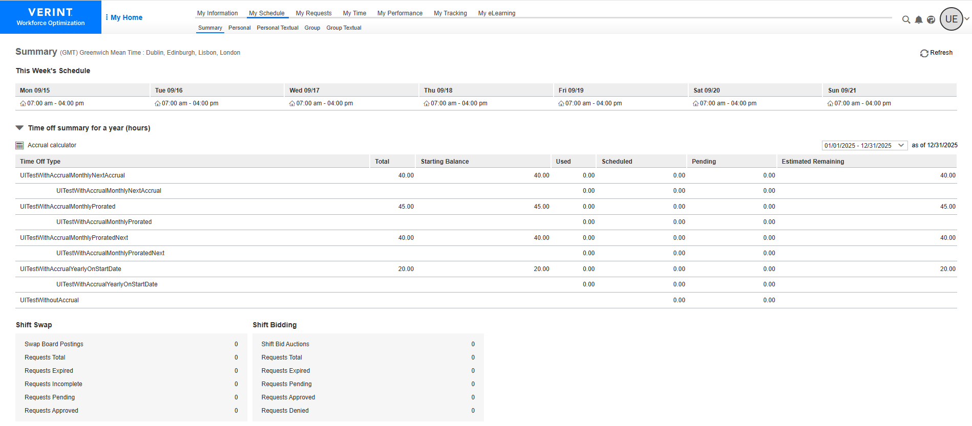 View a summary of your schedule (WCAG)