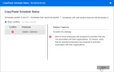 Copy / Paste Schedule Status Screen - Hard Conflicts