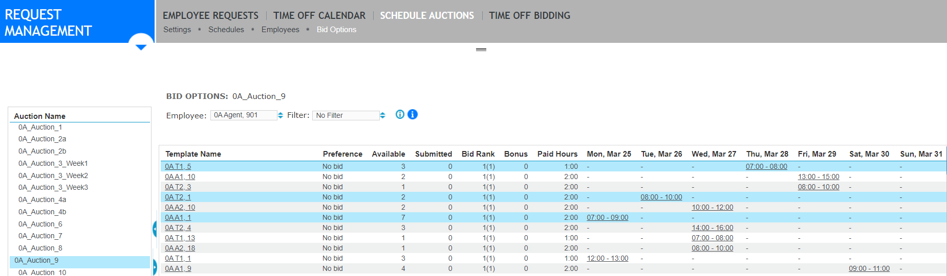 Combination of Individual Shifts Auction 