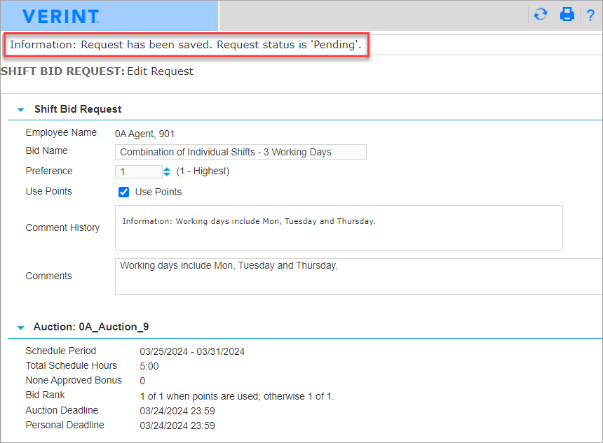 Combination of Individual Shifts - Pending Request