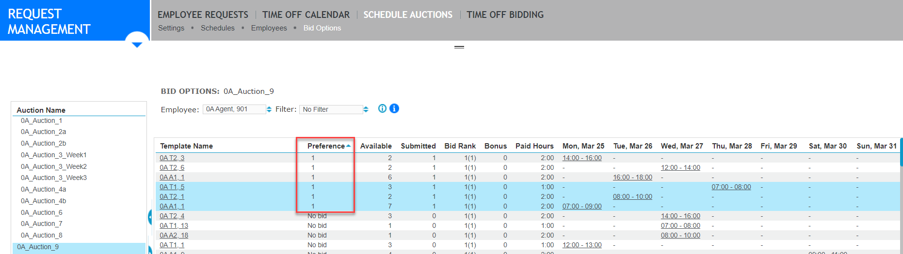 Bid Options submitted bid updated