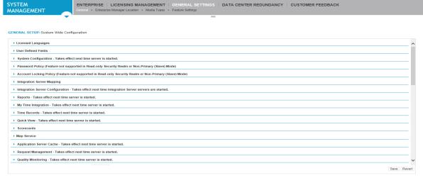 Image of the General Setup System Wide Configuration page in  System Management 